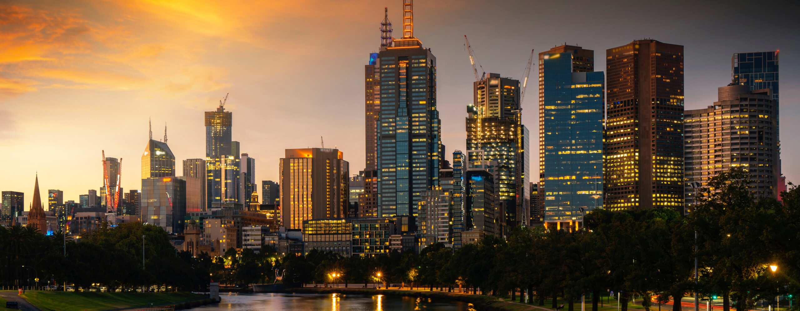 Landscape of Melbourne City over Maribyrnong River