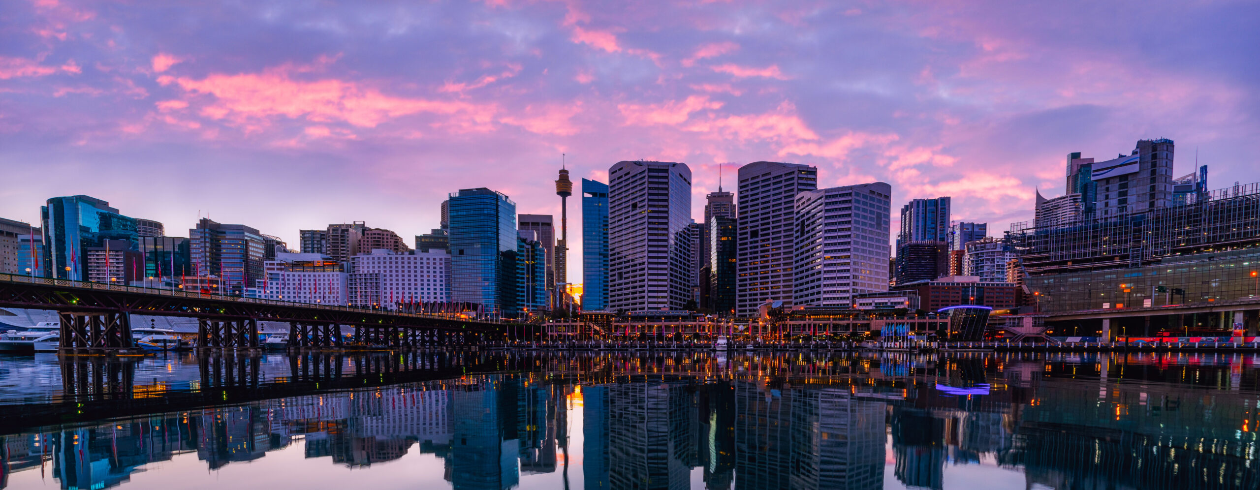 Sydney Tower Eye, View of Sydney skyline from Darling Harbour